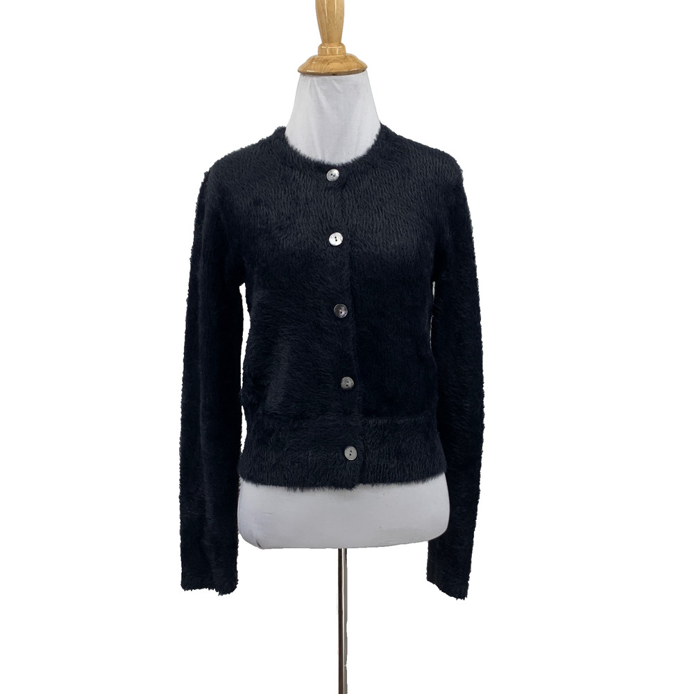 Vince Cardigan Women XS Extra Small Black Eyelash Cropped Knit Button Up Sweater